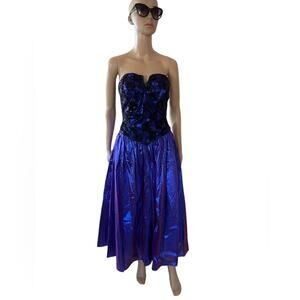 LA Glo Vintage 90s Cocktail Medium Prom Glam Rock Lace Sequins Sweetheart Purple
